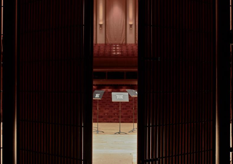 Sneak peek of Stude Concert Hall from backstage. 