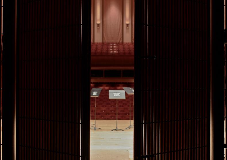 Sneak peek of Stude Concert Hall from backstage.