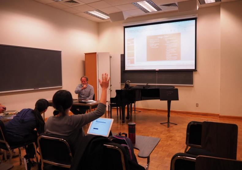 Students in class with Professor Loewen