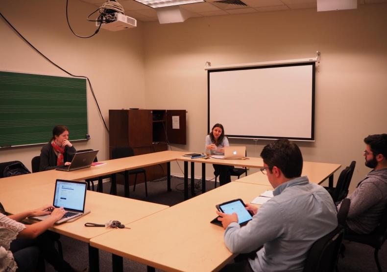 Students in class with Associate Professor of Musicology Alexandra Kieffer