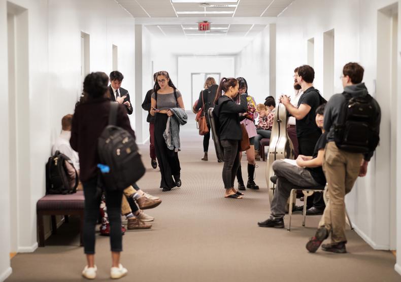 Students in hallway between classes