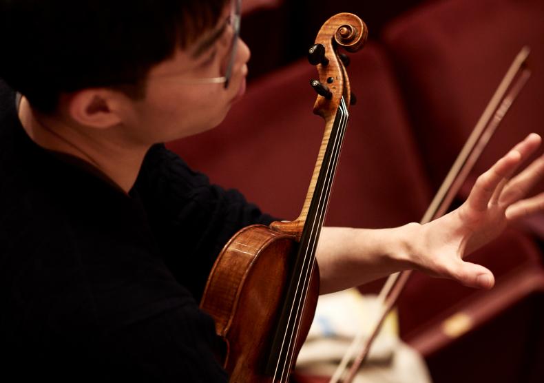 Student during rehearsal in Stude Concert Hall