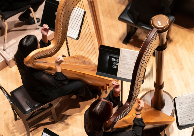 Shepherd School harp students perform with the Shepherd School Symphony Orchestra