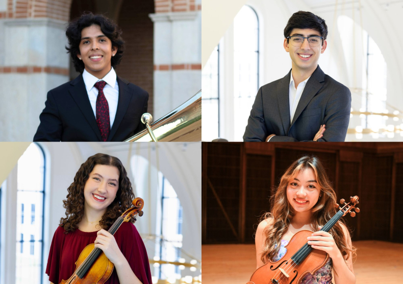 Headshots of four concerto competition winners