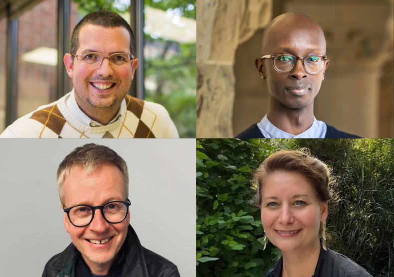Collage of four headshots featuring three men and one woman
